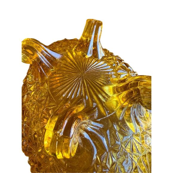 Vintage LG Wright Fenton Daisy & Buttons Amber Glass Footed Oval Dish Bowl 5” - Picture 5 of 9